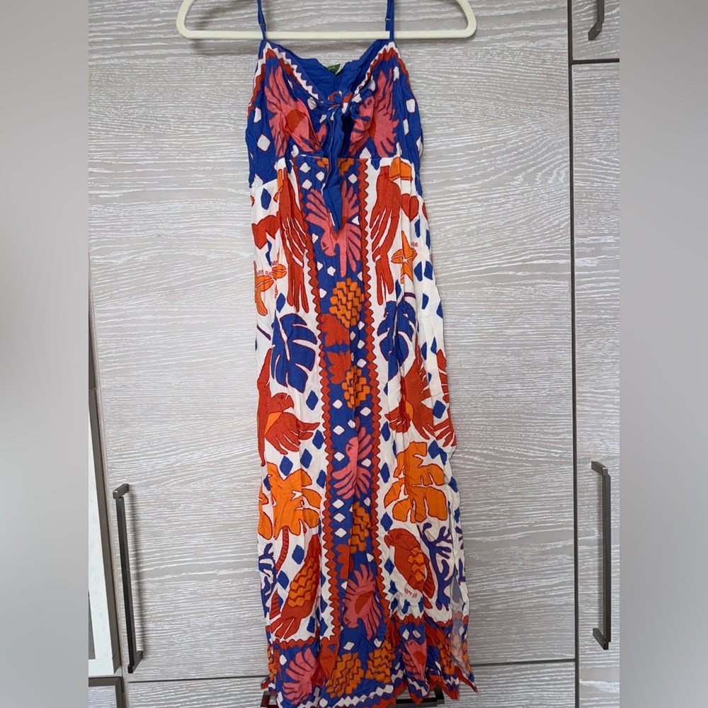 FARM Rio Blue and Red Halter Maxi Sundress